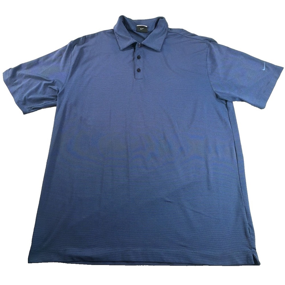 Nike Golf Dri-FIT Polo Shirt Mens L Navy Blue Stripe Short Sleeve Performance